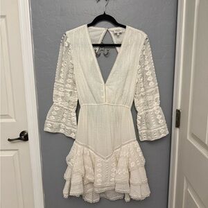 HEMANT & NANDITA Cream Lace Long Sleeve Dress